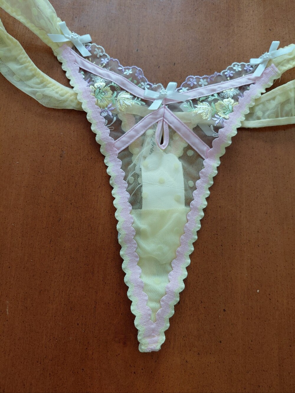 For Love And Lemons Buttercup Bunches Butter Yellow Pastel Coquette Thong NWT - Picture 5 of 7